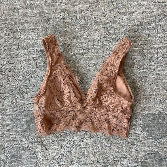 Aerie Brown Lace Bralette Padded Women Comfy Lingerie Bra Size XS - Picture 2 of 3